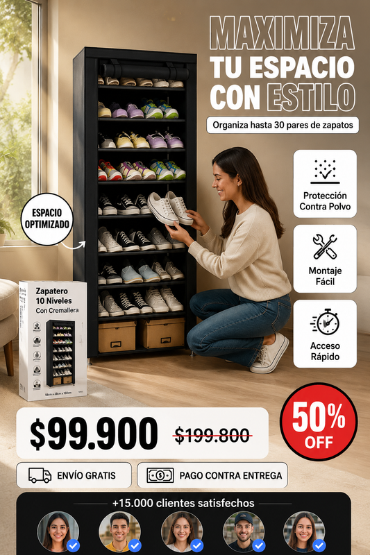 Zapatero 10 Niveles Con Cremallera