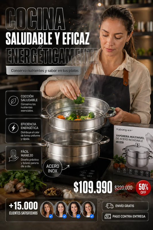 Vaporera Multinivel de Acero Inoxidable – Ideal para Cocina Saludable e Inducción
